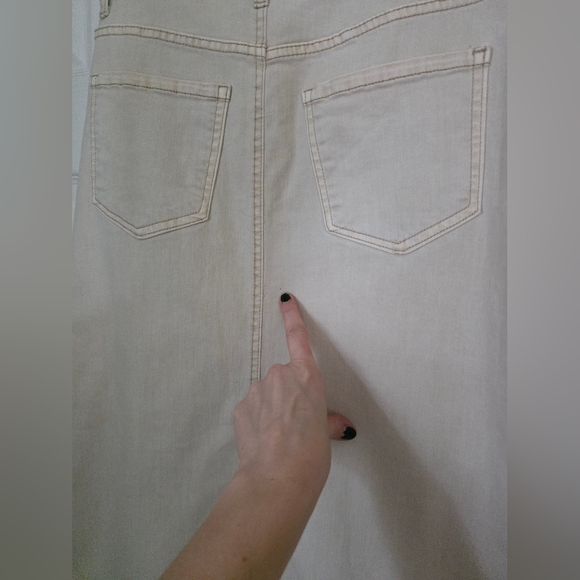 OAT New York Cream Denim Midi Skirt With Slit And Pockets 6 NWT - Picture 9 of 12